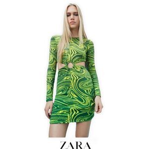 Zara Cut Out Jacquard mini Dress Women's Size Medium